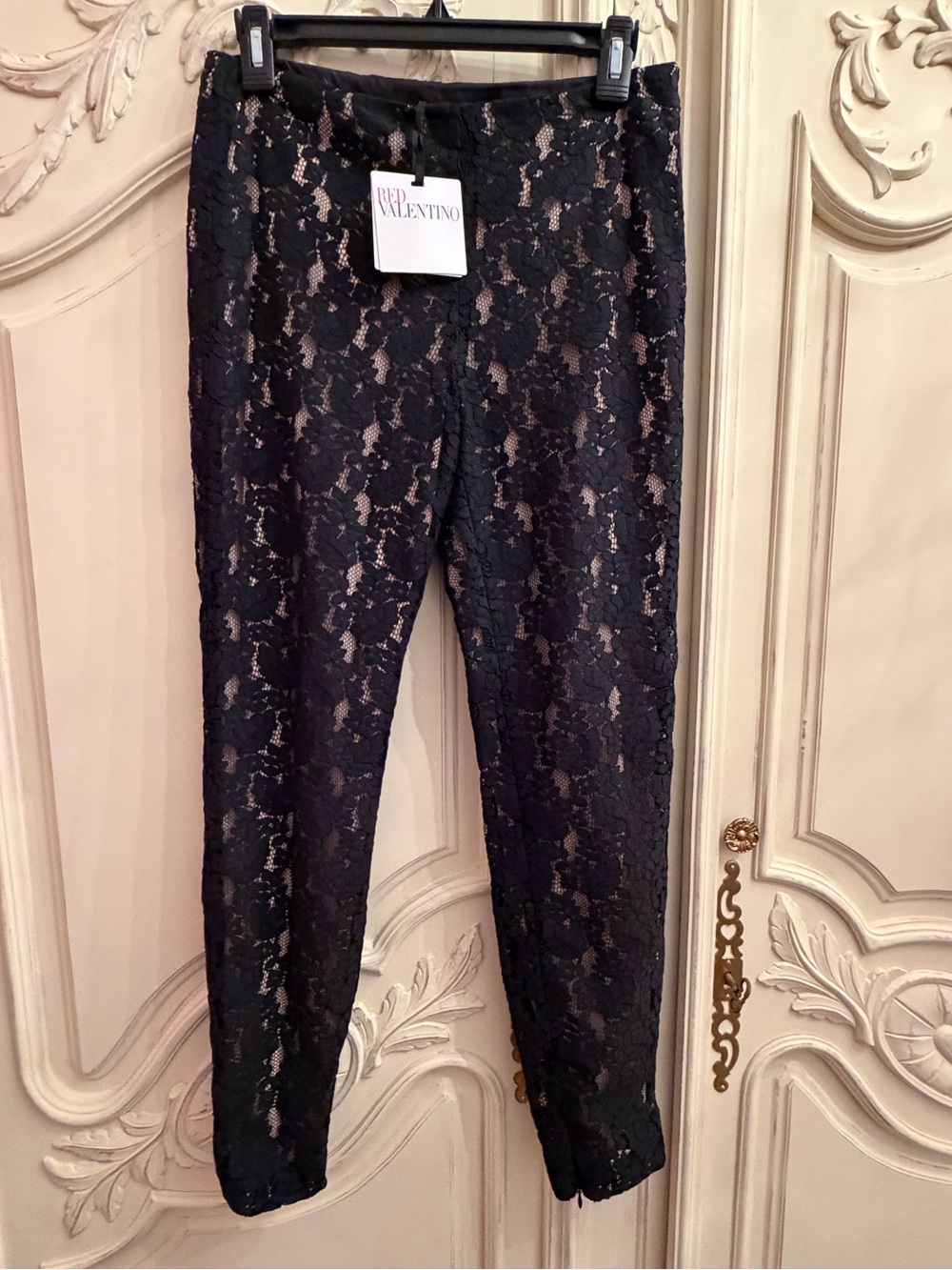 RED Valentino Black Floral Lace Skinny Pants S